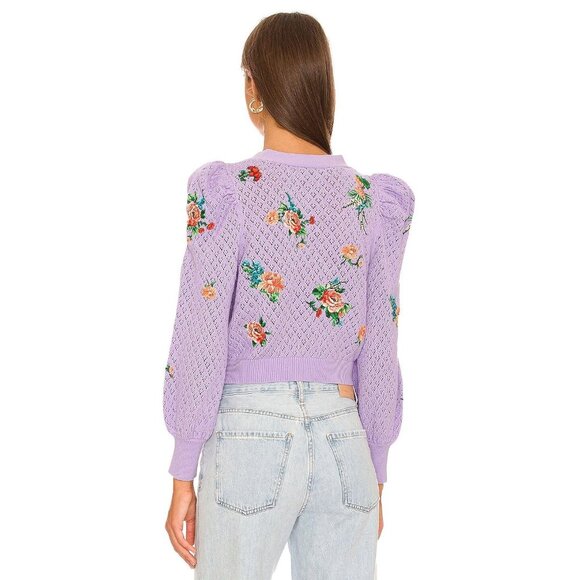 Alice + Olivia Morita Lavender Multi Floral Puff Sleeve Cardigan XS - Picture 5 of 15